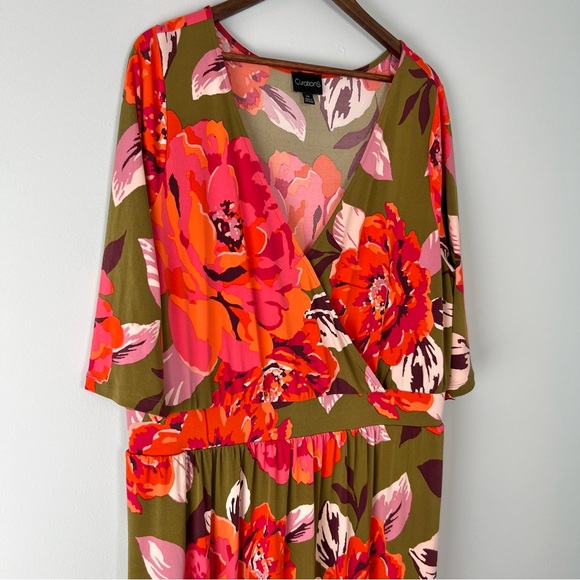 Curations Faux Wrap Floral Maxi Dress 2XP Elastic Waist 3/4 Sleeve 091224 - Picture 2 of 11